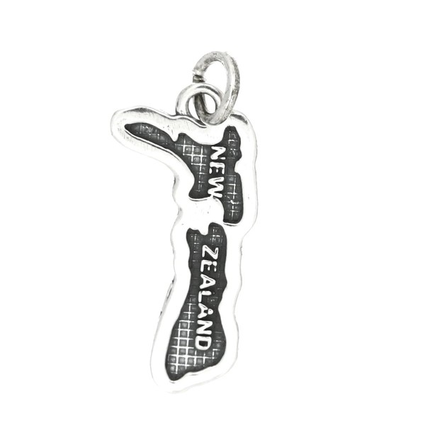 LGU Sterling Silver Oxidized Textured Country Map of New Zealand