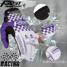 Fast passion Motorcycle Gloves for Men Women,Full Finger Mountain Dirt Bike Gloves,Motocross Gloves Anti-Slip MX MTB ATV BMX Road Racing,Biking,Riding Cycling Gloves (White/Purple01, L)