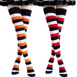 Kayhoma Extra Long Cotton Stripe Thigh High Socks USA Flag Style Over the Knee High Socks, 2 Pairs,…