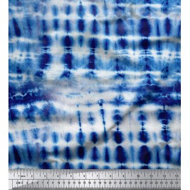 Soimoi 58 Inches Wide Indigo Blue Cotton Poplin Fabric Shibori Printed Sewing Material By The Meter