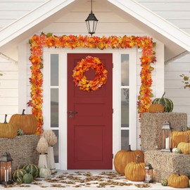 3 Pack Fall Maple Garland 6Ft Artificial Maple Leaf Leaves Autumn Garland Hanging Fall for Table Front Door Thanksgiving Decor (3)