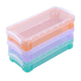 JIANTA 3 Pack Stackable Pencil Boxes, Plastic Pencil Case with Snap-Tight Lid, Clear Pen Box Organizer for School Office Supplies Storage