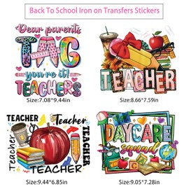 Doneace Teacher Iron on Transfers for T-Shirt Pencil Apples Iron on Patches Teachers Day Vinyl Heat Transfer Stickers Cute Back To School Theme Iron on Decals for Clothes Pillow Hoodie DIY Crafts 4Pcs