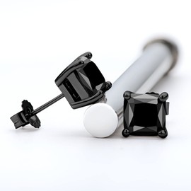 Sterling Silver Black Earrings for Women, Round/Princess Cut Genuine Black Onyx Stud Earrings for Men Fine Jewelry Gifts, black onyx