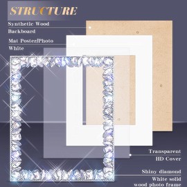 Mifoneix 8x10 Wood Bling Picture Frame for Wall Mount & Tabletop,Display Pictures 5x7 with Mat or 8x10 Without Mat,Design Glitter Sparkle Different Glass Diamond lace Photo Frame (White)