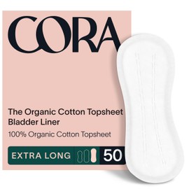 Cora Ultra Thin Organic Bladder Liners | Incontinence & Postpartum Pads for Women | Panty Liners for Bladder Leaks | Breathable Cotton (50 Extra Long Liners)