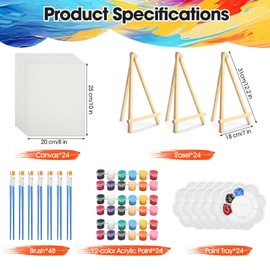 148 Pack Canvas and Easel Set for Party 8 x 10 In Canvas Boards for Painting with 12.2" Easels Brushes Paint Trays & Acrylic Paints Canvas Painting Kit for Kids Adults Teenagers Classroom Party Favors