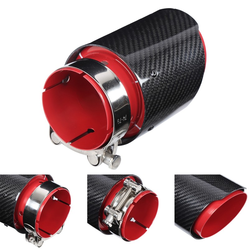 Universal Exhaust Tip Tail Throat Glossy Carbon Fiber Red Pipe