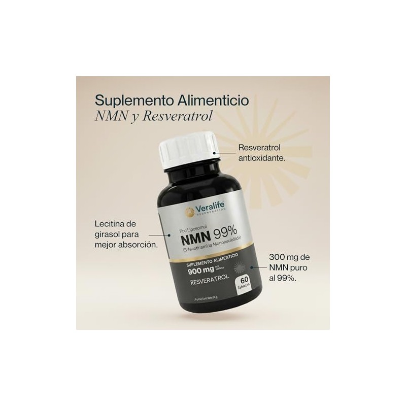 NMN Beta Nicotinamida Mononucleotida 99% | Resveratrol, Suplemento Alimenticio| 60