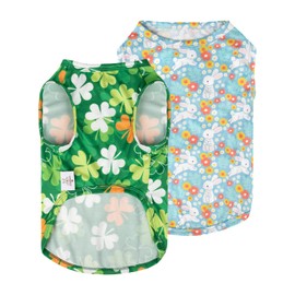 CuteBone Dog Shirts 2-Pack St.Patrick's Day & Easter Soft Pet Clothes Breathable Summer Vest for Small Puppy and Stretchy Cat Apparel 2BX12L