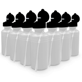 4E's Novelty Sports Water Bottles Bulk (12 Pack) 18 oz Squeeze Reusable Plastic White School Bike Water Bottle for Kids, BPA Free, Party Favor Giveaways, End of Year Student Gifts