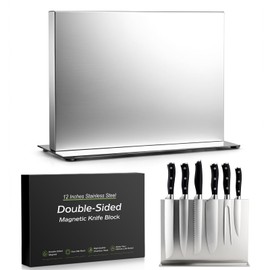 ENOKING Double-Sided Magnetic Knife Block, 12in Silver Stainless Steel Knife Holder for Kitchen Countertop, Safe & Space-Saving Knife Storage Organizer