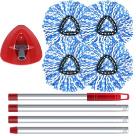 Spin Mop Head, Base, Handle Replacement for O-Ceda RinseClean 2 Tank System,4 Microfiber Mop Refills, 1 Base and 30-58in Handl Set Combo (Blue 2 Tank System)
