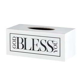 Creative Brands Faithworks - God Bless You Wooden Tissue Box Cover, Large, White