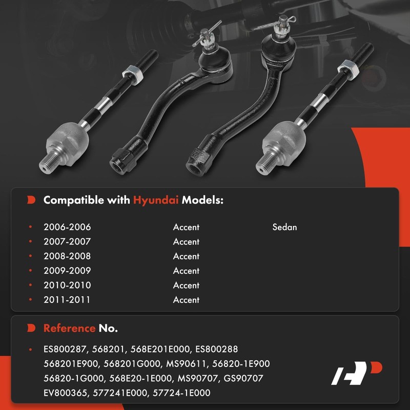 A-Premium Set of 4, Front Inner Outer Tie Rod End