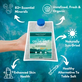 Celtic Salt Coarse (500g) | MAGNESIUM RICH | 100% Organic | UNREFINED | Rich in 82+ Essential Minerals | Sun Dried | Hand-Harvested in France by Organic Wonders®