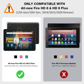 Fire HD 8 & HD 8 Plus Tablet Case (12th/10th Gen,2024/2022/2020) with Pen, Ultra Thin PU Leather Protective Case with Stand Function and Card Slot for Fire HD 8 Kids & Kids Pro-Black Tiger