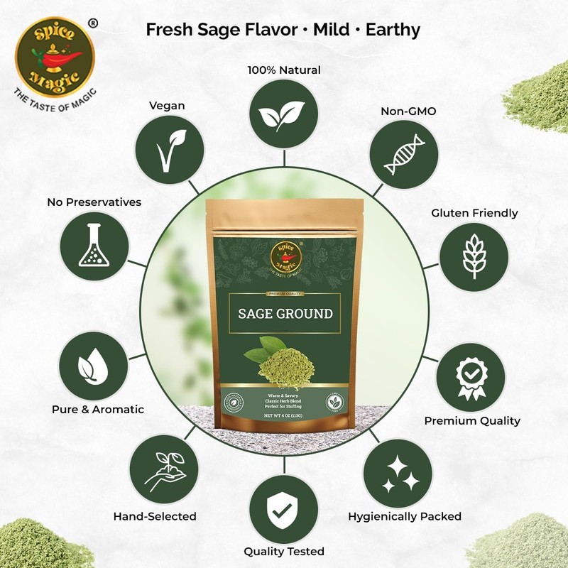 Spice Magic Ground Sage, 4 oz (113g)- Premium Ground Herb