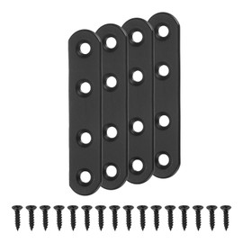 sourcing map 4 Set Flat Repair Plates, 0.63 x 3 Inch Stainless Steel Flat Straight Brace Bracket Mending Joining Plates with Screws for Fixing Wooden Furniture Corner, Black