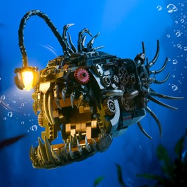 Mechanical Fish Building Sets for Adult,Deep-Sea Animal Building Display with Light,Collection Decor for Home or Office,Creative Blocks Gift for Boys Teens and Kids 8-14(1038PCS)