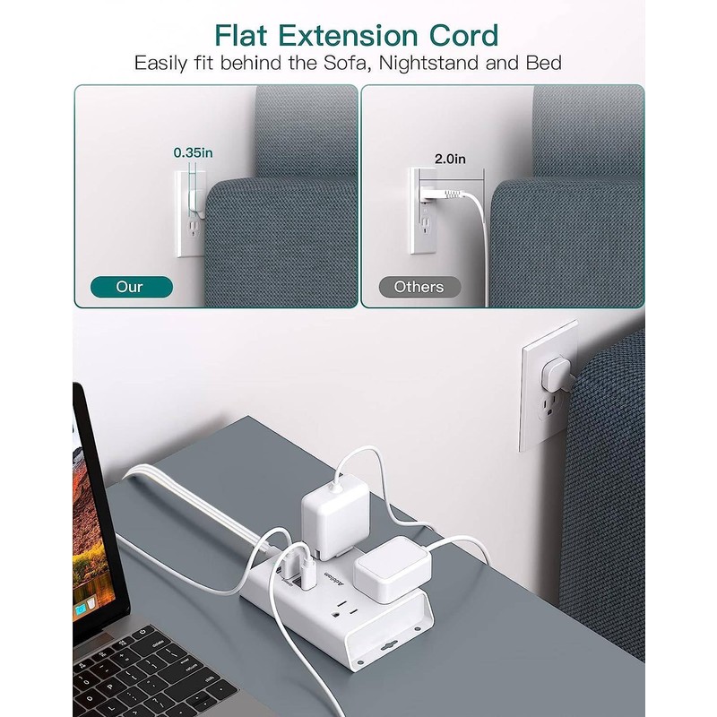Cruise Ship Essentials - Travel Flat Plug Power Bar, Flat