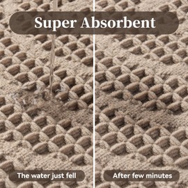 MontVoo Waffle Bath Mat Super Absorbent Bathroom Mat Non Slip Bath Mats for Bathroom Machine Washable Bathroom Rug Soft Woven Bath Rug Quick Dry with Tassels Bathmat Beside, Bathtub 17"x27" Brown