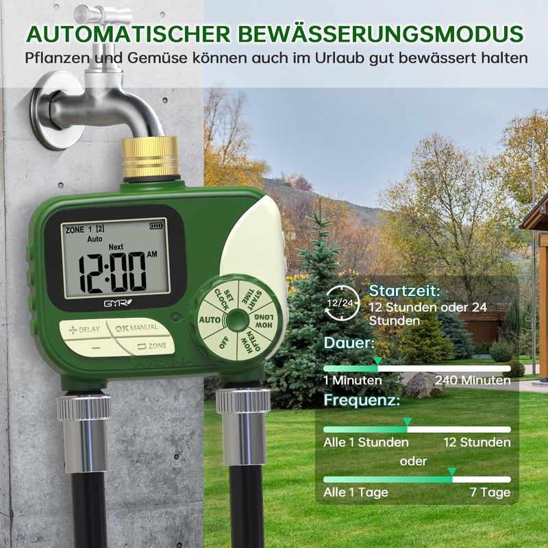 GMR Irrigation Computer with Brass Inlet, Garden Hose Irrigation Control,