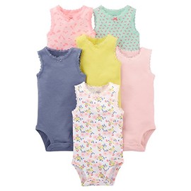 Simple Joys by Carter's Baby Girls' 6-Pack Sleeveless Bodysuit, Pink, Purple, Yellow, Floral, 24 Months