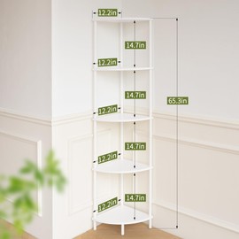 Yoobure Corner Shelf Stand, 5-Tier Corner Bookshelf, Tall Corner Shelves for Bedroom, Living Room, Narrow Display Shelf Corner Bookcase, 65" White Corner Book Shelf with Display Shelves for Office