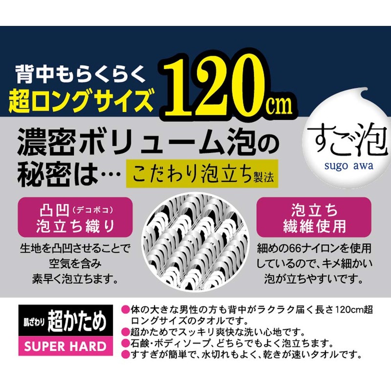 Towa Sangyo Body Towel, Sugobub, 4 Men, Ultra Long, Super