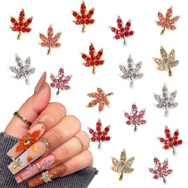 18Pcs Alloy Fall Nail Charm Maple Leaf Nail Charm 3D Maple Leaf Silver Gold Nail Gems Nail Jewelry Nail Rhinestones Shiny Crystal Autumn Thanksgiving Nail Charms Designs for Women DIY Acrylic Nails