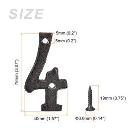METALLIXITY House Number (78 mm/3.07 inches), 1 Piece, Cast Iron Number 4, Modern House Number with Screws - for Home, Garden, Door, Mailbox, Black