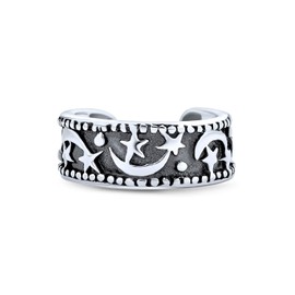 Celestial Moon And Stars Ear Cuffs Cartilage Band Wrap Helix 1 Piece Earring For Teen Women Black Oxidized .925 Sterling Silver