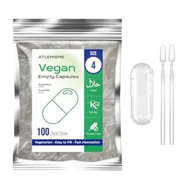 Empty Capsules for Filling Size 4-100 Pieces, Vegan Capsules Made of HPMC with 2 Micro Spoons, for Manual or Automatic Filling