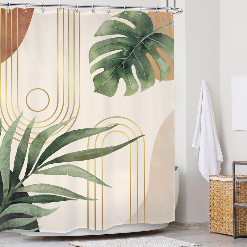 Glawry Boho Sage Green Shower Curtain 60Wx72L Inches, Abstract Bohemian