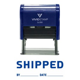 SHIPPED By Date Self Inking Rubber Stamp (Blue Ink) - Medium