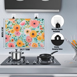 Watercolor Flower Glass Top Stove Cover Protector,Vintage Floral Stove Top Covers for Electric Stove,Washable Heat Resistant Cooktop Mat Anti-Slip Range Covers, 28 x 20 Inch