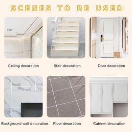 Floor Tiles Gold Foil Lines Metalized Mirror Tape, Self-Adhesive Tile Seam Sticker, Waterproof Gap Sealing Foil Decor Tape for Wall, Cabinet, Kitchen (0.39in x 164 Ft) (Gold)