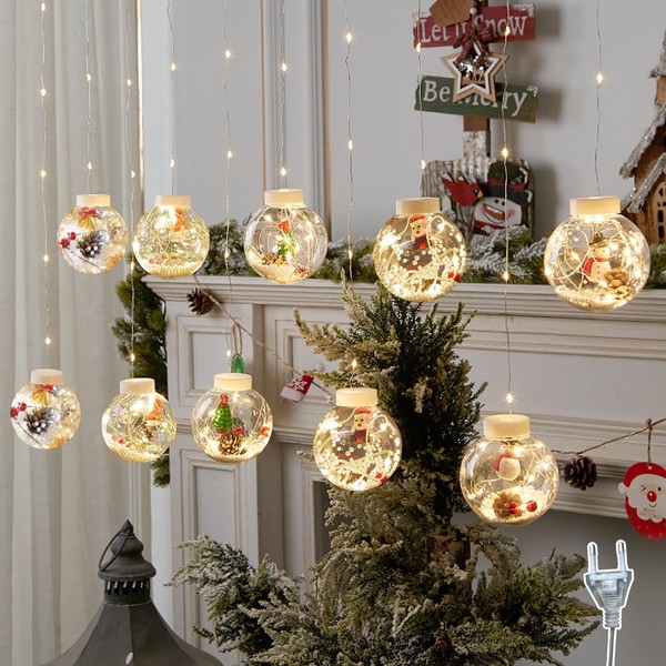 LED Christmas Baubles, Pack of 10, Transparent, Fillable, Tree Decorations
