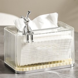 Gsycle Decorative Tissue Box Holder, Cute Clear Tissue Box Holder Cover Modern Rectangular Paper Facial Cover Napkin Dispenser Bathroom Tissue Organizer Stand for Bedroom Bathroom Office(Clear)