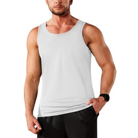 EKLENTSON Men's Quick Dry Tank Top Sleeveless Gym Workout Muscle Cotton Tee Shirt Training Bodybuilding, White, XX-Large
