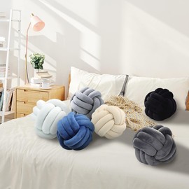 Ivory Knot Pillow Ball, Decorative Throw Pillow, Soft Round Knotted Cushion for Couch & Bedroom, Cute Home Decor, Braided Pillow for Living Room (7.87 Inches)