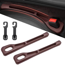 Car Seat Gap Filler 2 Pieces, Car Storage Hooks 2 Pieces with Organiser & Hook Function, Universal Car Seat Gap Filler Kit for Most Models of Cars, SUVs, Trucks (Brown)