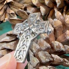 Unbranded Solid Sterling Silver Celtic Cross Dove of Peace Brooch Scotland Large Cross Pin