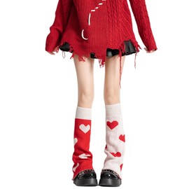 Aesphelia Christmas Red Leg Warmer, Ankle Cable Knit Warm Winter Legs Sleeves Pattern Legs Warmers for Women Girls Ladies (Loveheart, One-size)