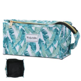 The Spirit Store Cosmetic Bag Toiletry Bag Leather Large for Travelling Clear Practical for Folding, Green Leaves, Cosmetic bag