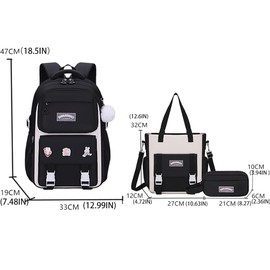 DAMAIYIYI Girls' Backpack Set of 3 Backpack School Backpack Backpack Primary and Secondary School Students' Backpack（ Beige color)