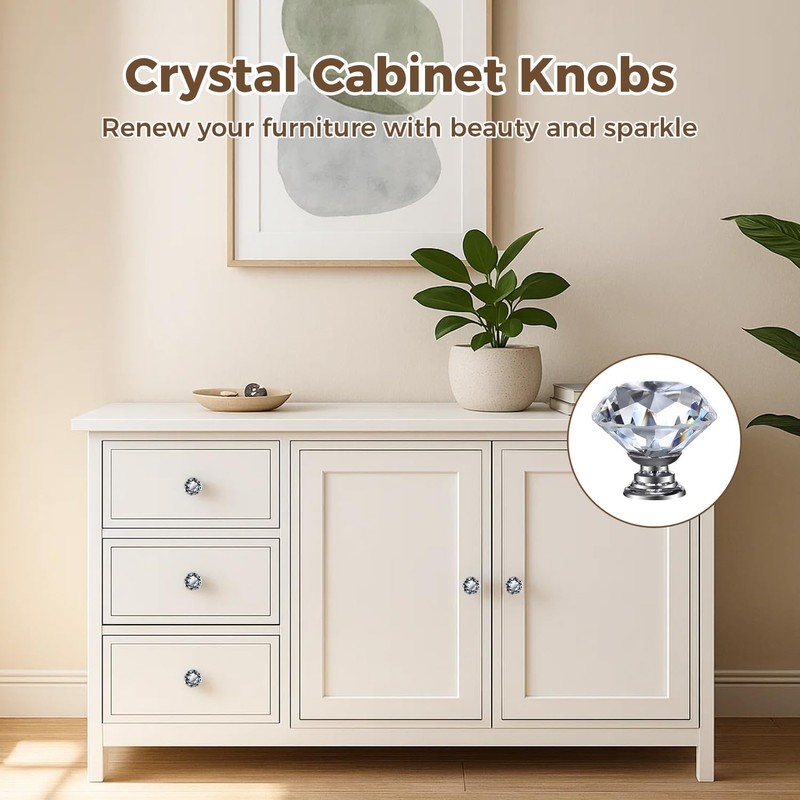 DEELF 12 Packs Kitchen Cabinet Knobs, 40 mm Crystal Cabinet