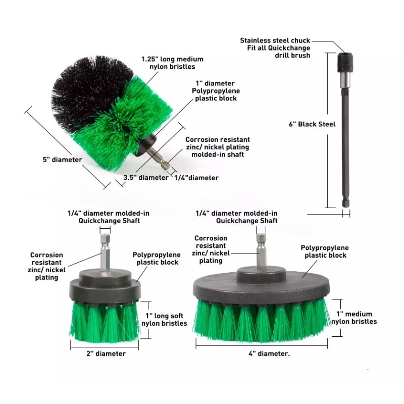 SHYN ABRASIVES 4 PACK Drill Brush SET for Cleaning Kitchen,Stoves