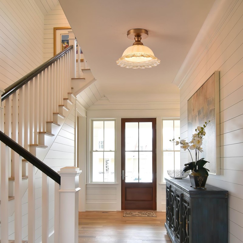 JFZANMUA 1 Light Brass Ceiling Light Fixture Vintage Close to